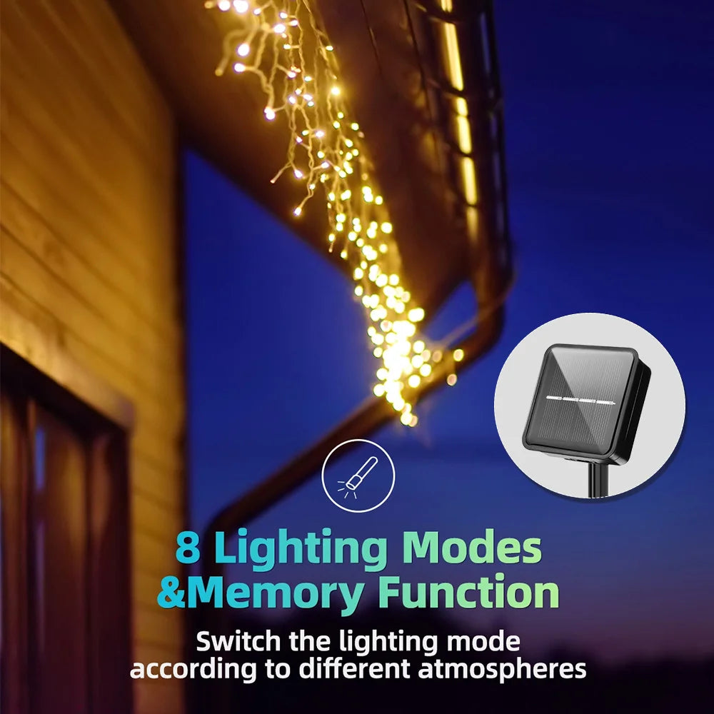 Solar Curtain Icicle Light 3.5M Eaves Decor Outdoor Fairy String Lights Wedding Party Christmas Stair Decor Garden Garlands
