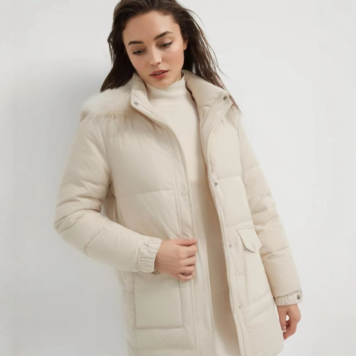 K1050W Women's Luxury Winter Coat High-Quality Long Thick Hooded Jacket for Ladies