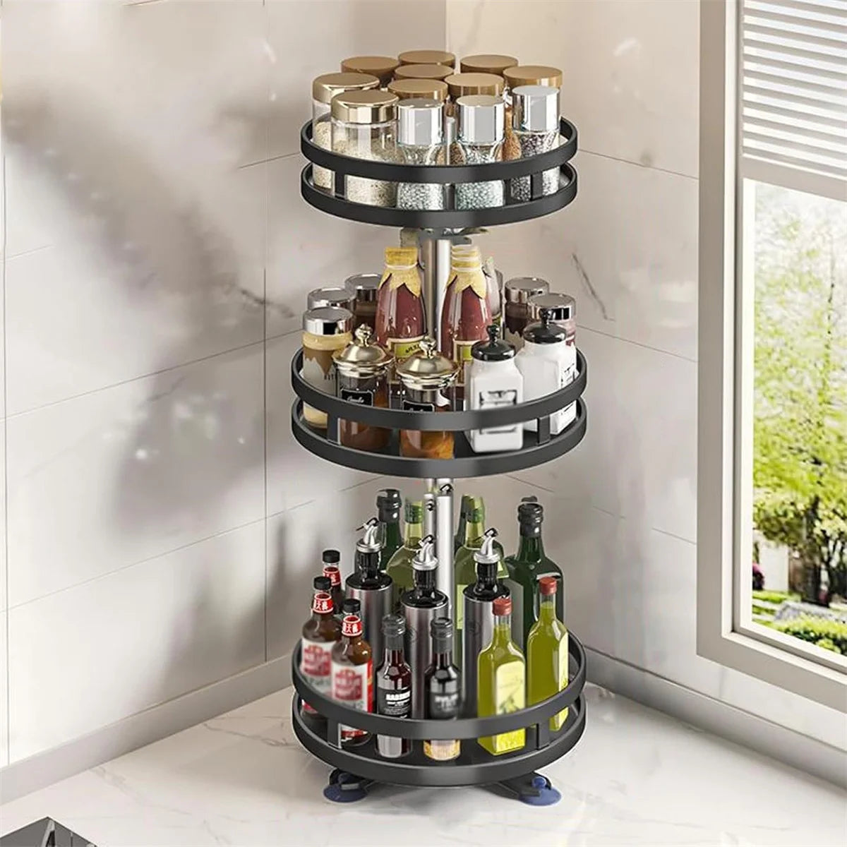 Rotatable Kitchen Storage Rack kitchen Accessories Spice Storage Rack Clean Storage 360 Degrees Rotatable Organizer Turntable