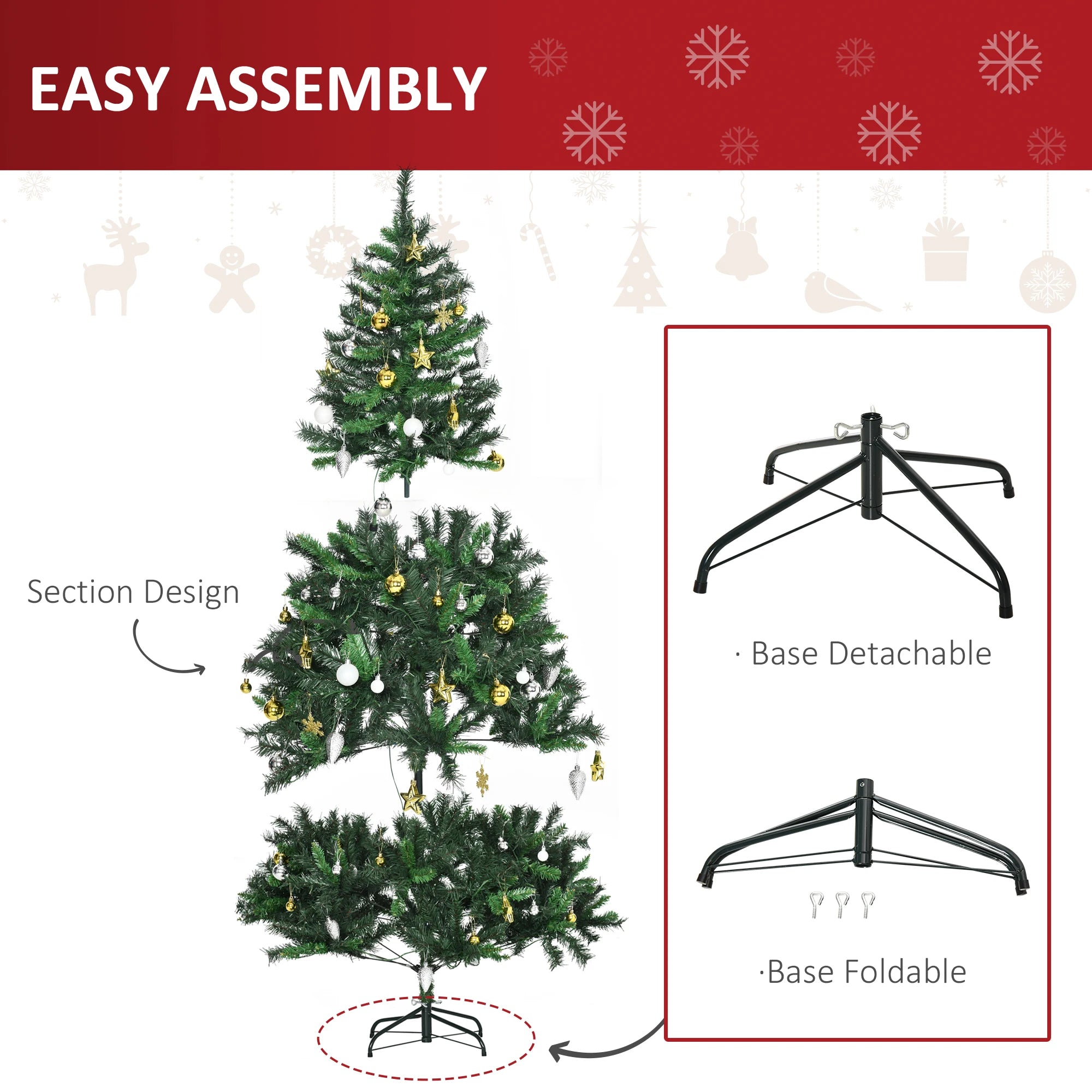 HOMCOM 6FT Pre-Lit Artificial Christmas Tree Holiday Décor Ornament Stand