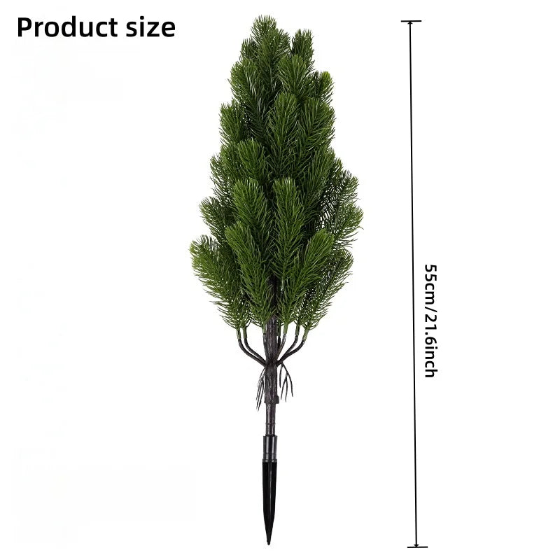 2pcs Artificial Pine Needle Christmas Trees -  Indoor/Outdoor Greenery with Sturdy Black Pointed Base,  Mini Holiday Decor