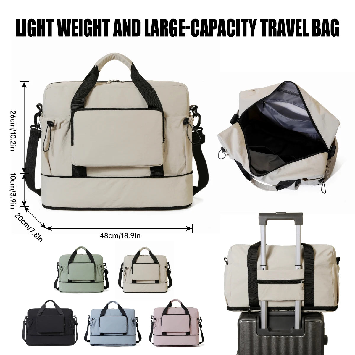 Large Travel Duffle Bag with Trolley Sleeve