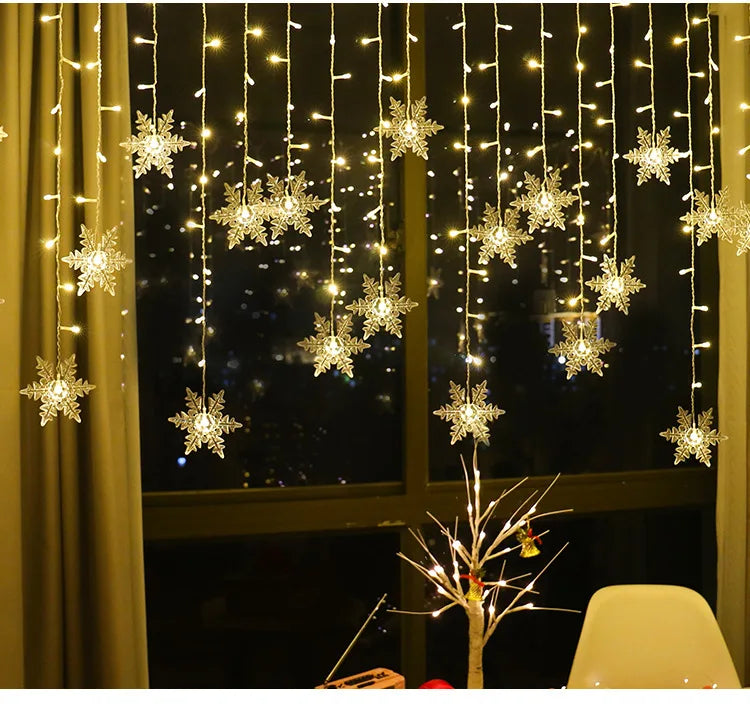 3.5M Christmas Snowflake LED String Lights Flashing Fairy Curtain Garland Lights Fancy Holiday Party New Year Decoration