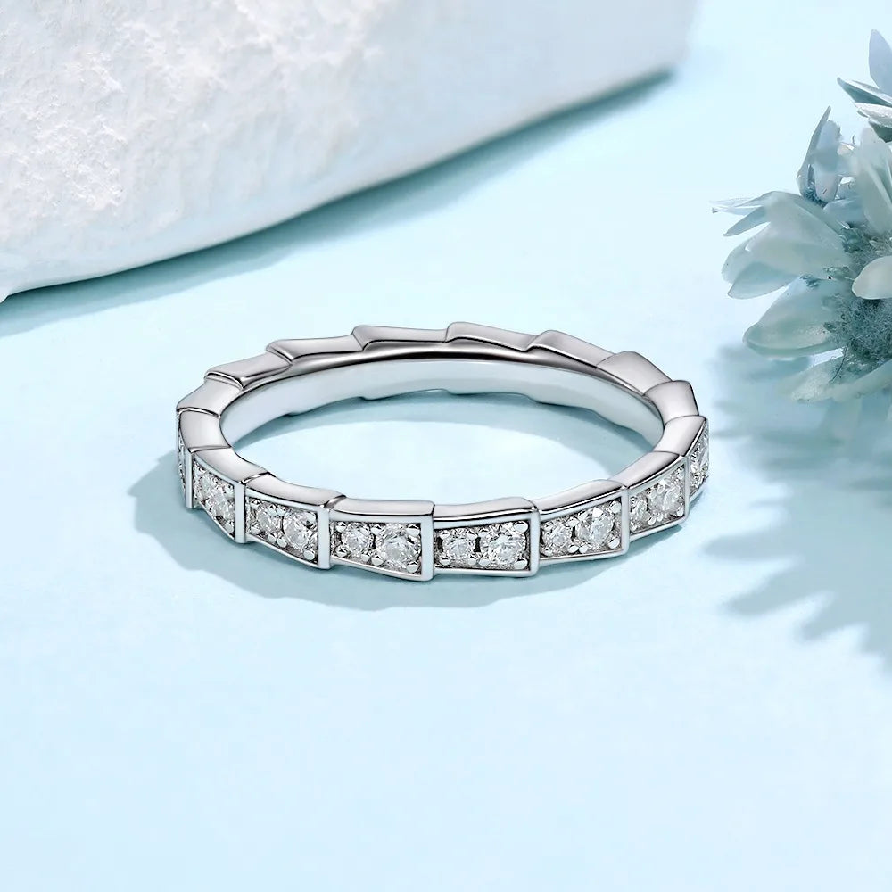 M-JAJA Eternity Moissanite Snake Ring Diamond Wedding Band for Women 18K Gold Plated 925 Sterling Silver Party Fine Jewelry Gift