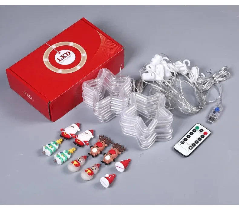 Christmas LED Strip Lights Room Garland LED Curtain Lamp USB Plug Christmas Decorations Lights for Bedroom Living Room Window