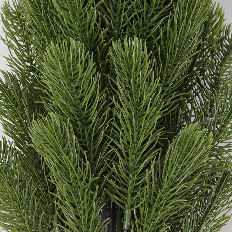 2pcs Artificial Pine Needle Christmas Trees -  Indoor/Outdoor Greenery with Sturdy Black Pointed Base,  Mini Holiday Decor