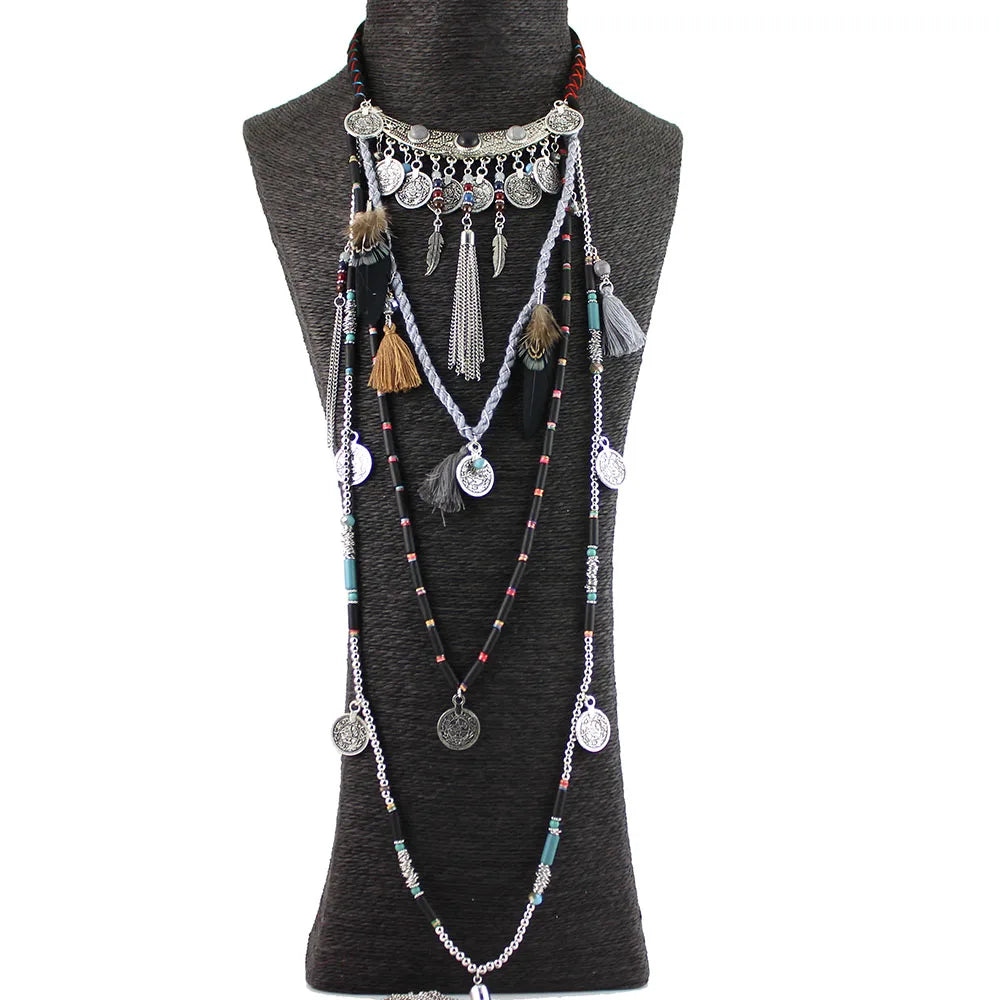 Gypsy Statement Vintage Long Necklace Ethnic jewelry boho necklace tribal collar Tibet Jewelry