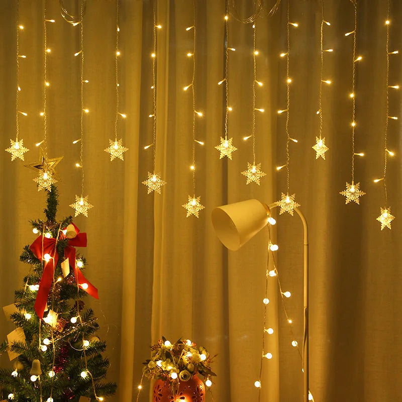 Christmas Lights Outdoor Decoration Hanging Led Snowflake Lights Curtain String Lights Party Garden Eaves Decoration.
