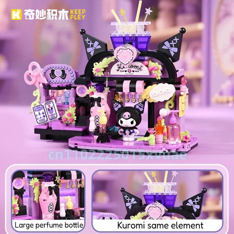 2025 New Keeppley Sanrio Street View Construction Building Blocks Kuromi Hello Kitty Collection Assembly Puzzle Children's Gift