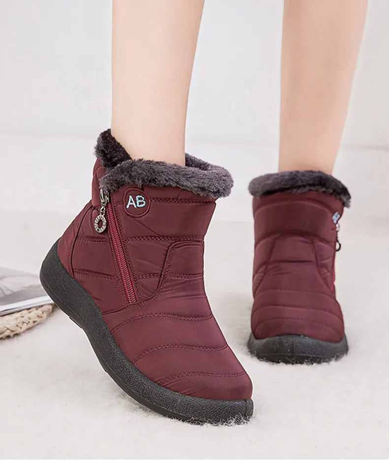 Women’s Waterproof Winter Ankle Boots – Fur-Lined Low Heels