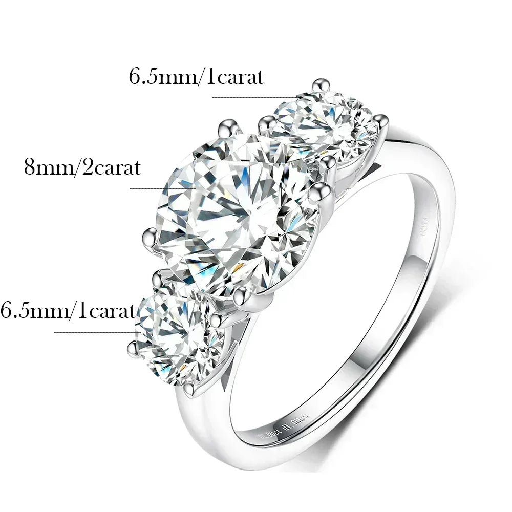 4Carat Moissanite Diamond Engagement Ring with Certificates 925 Sterling Silver Three-Stone Wedding Band for Women Fine Jewerlry