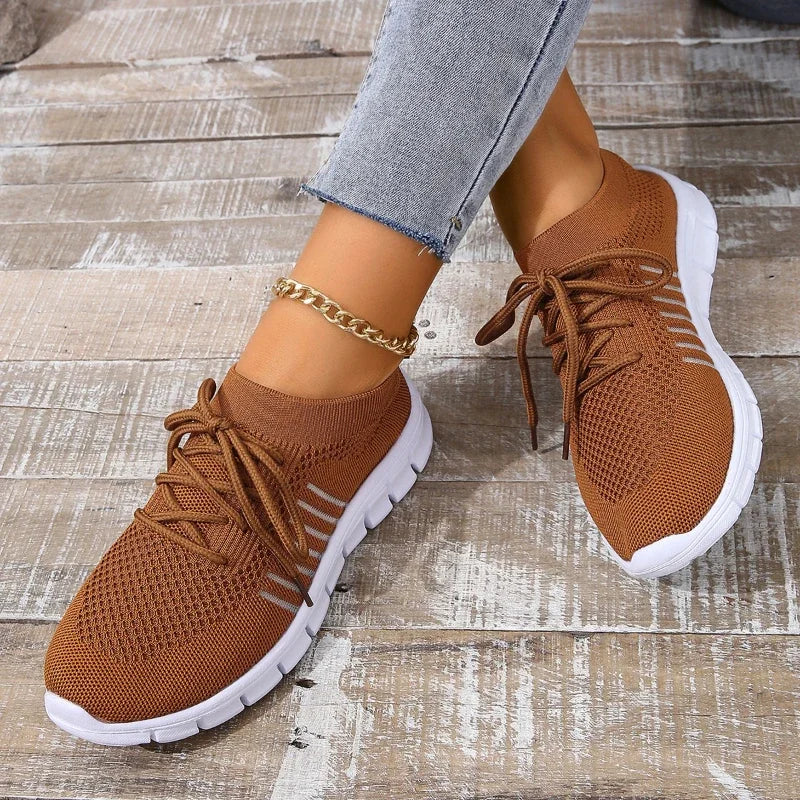 Women’s Breathable Chunky Sole Sneakers – Lace-Up Casual