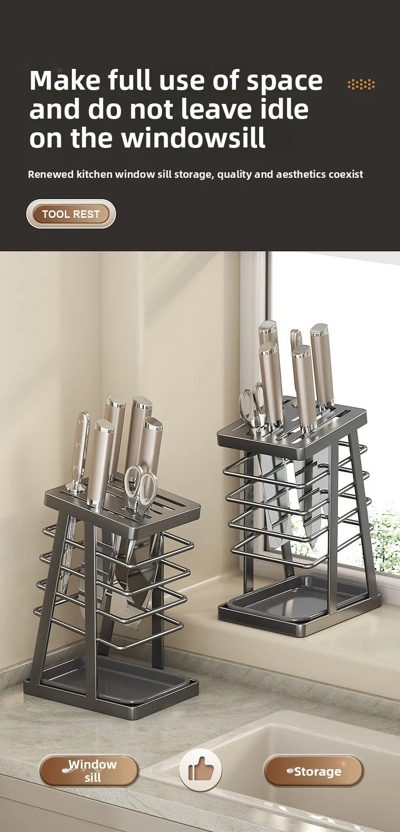 Kitchen knife rack storage rack countertop drainage all-in-one knife storage rack kitchen knife rack for home knife holder