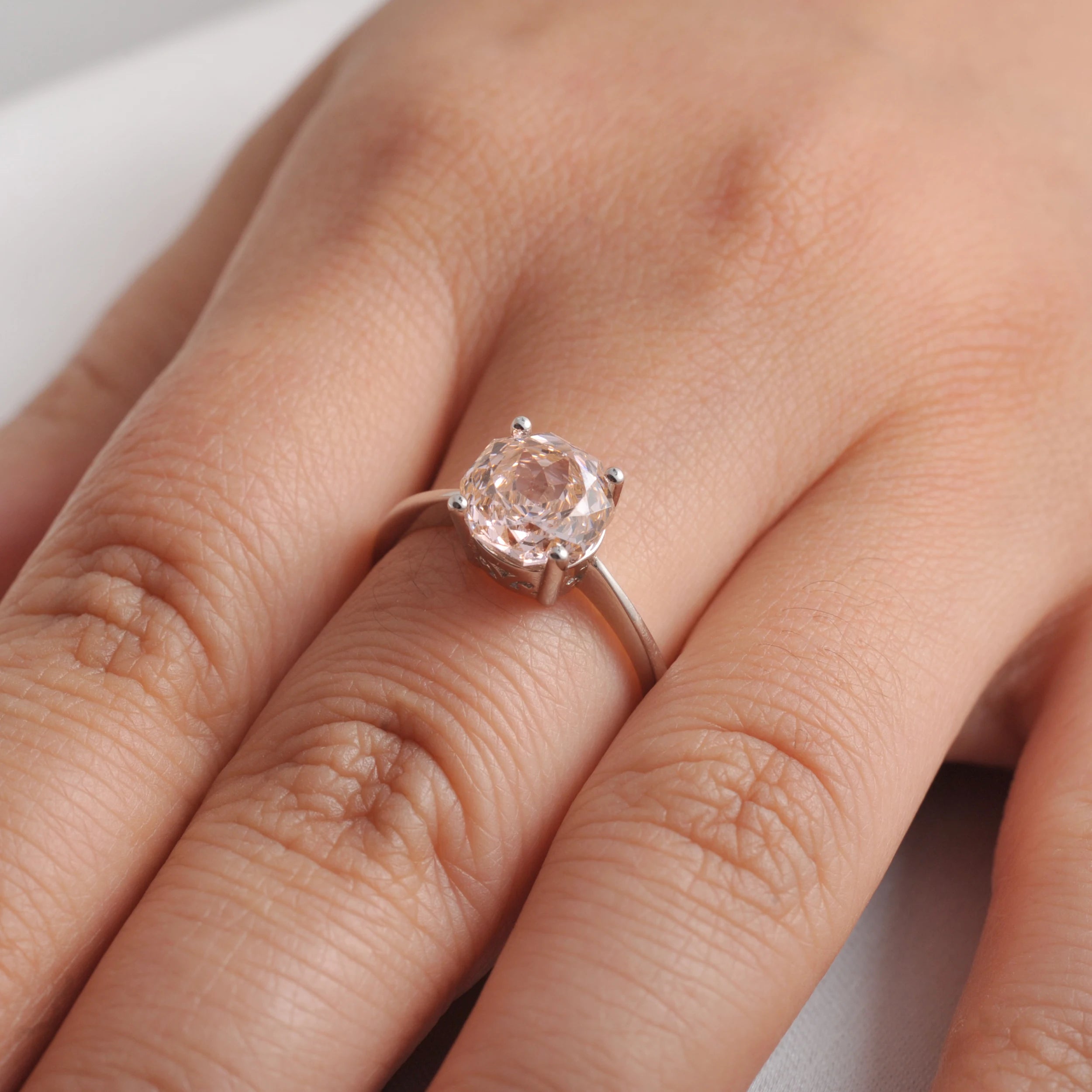 Potiy 2ct Octagon Rose Cut Morganite Pink Cubic Zirconia Solitaire Ring, 925 Sterling Silver Jewelry Gift for Women with