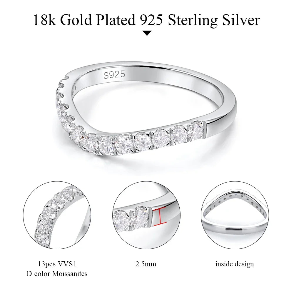 LinkerLove Moissanite Ring Diamond Curve Wedding Band 925 Sterling Silver Couple Engagement Ring Trend Fine Jewelry Gift for Her