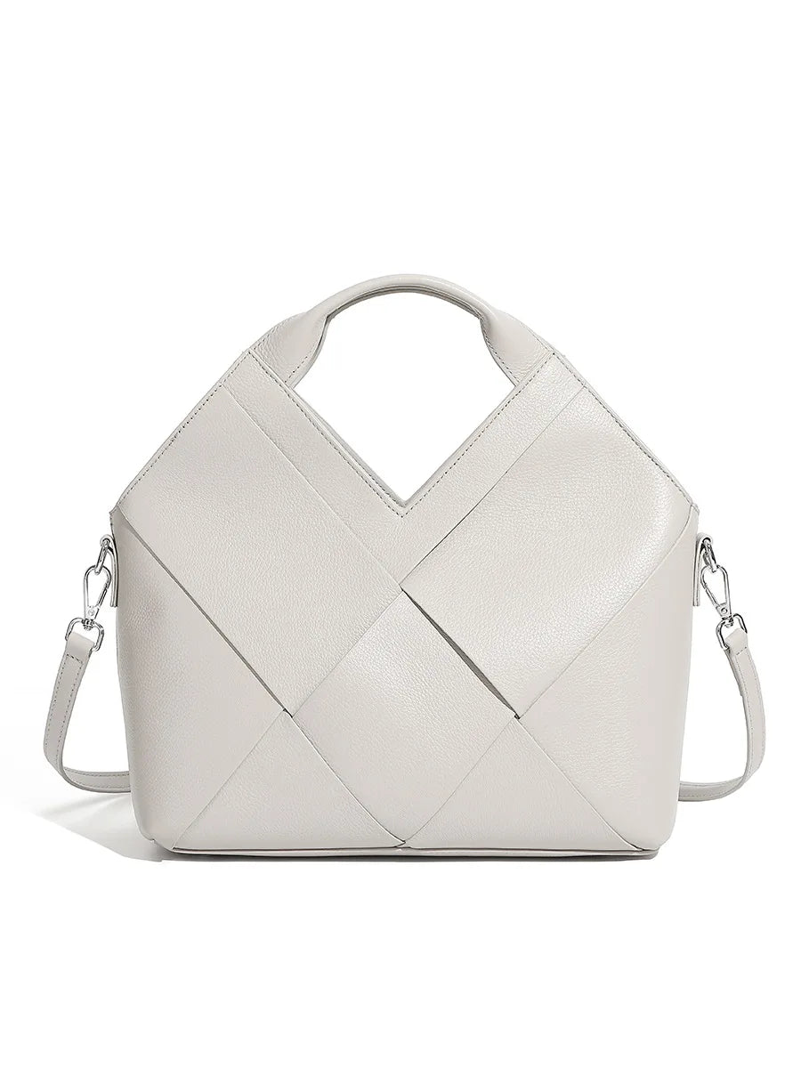 Genuine Leather Woven Tote Crossbody Bag