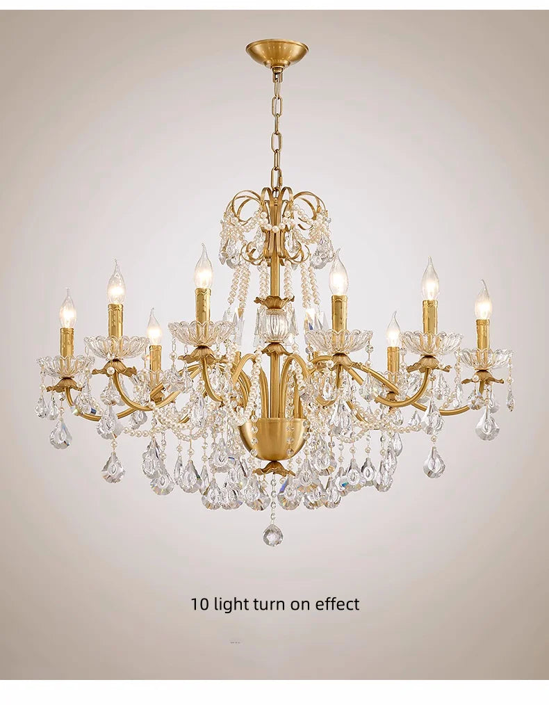 French Luxury Candle Chandelier Foyer Lustre K9 Crystal Pendant Lights French Candle Droplight Home Decor Led Lamparas Lamp