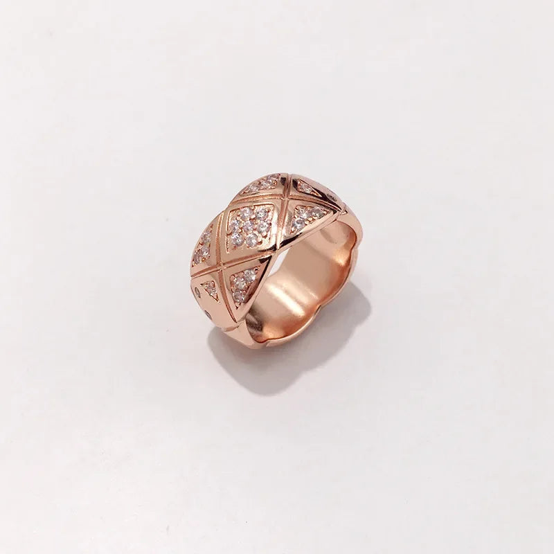 Fashionable Diamond Embedded Heavy Work Polished Wide Version Rhombus Pattern Ring Couple Jewelry Cross-Border Accessories