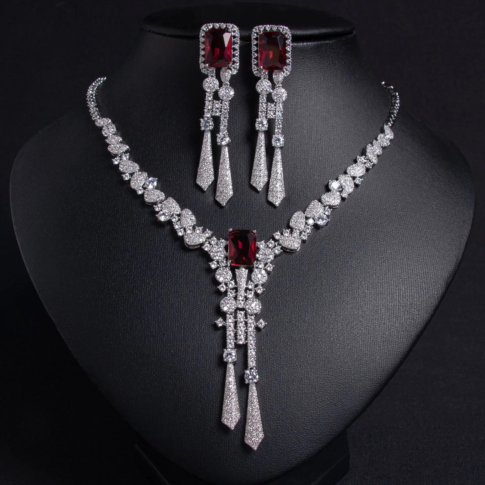 Exquisite Luxury Zirconia Flower Long Pendant Necklace Earrings Ladies Jewellery Set Party Wedding Gift Dress Accessories M-309