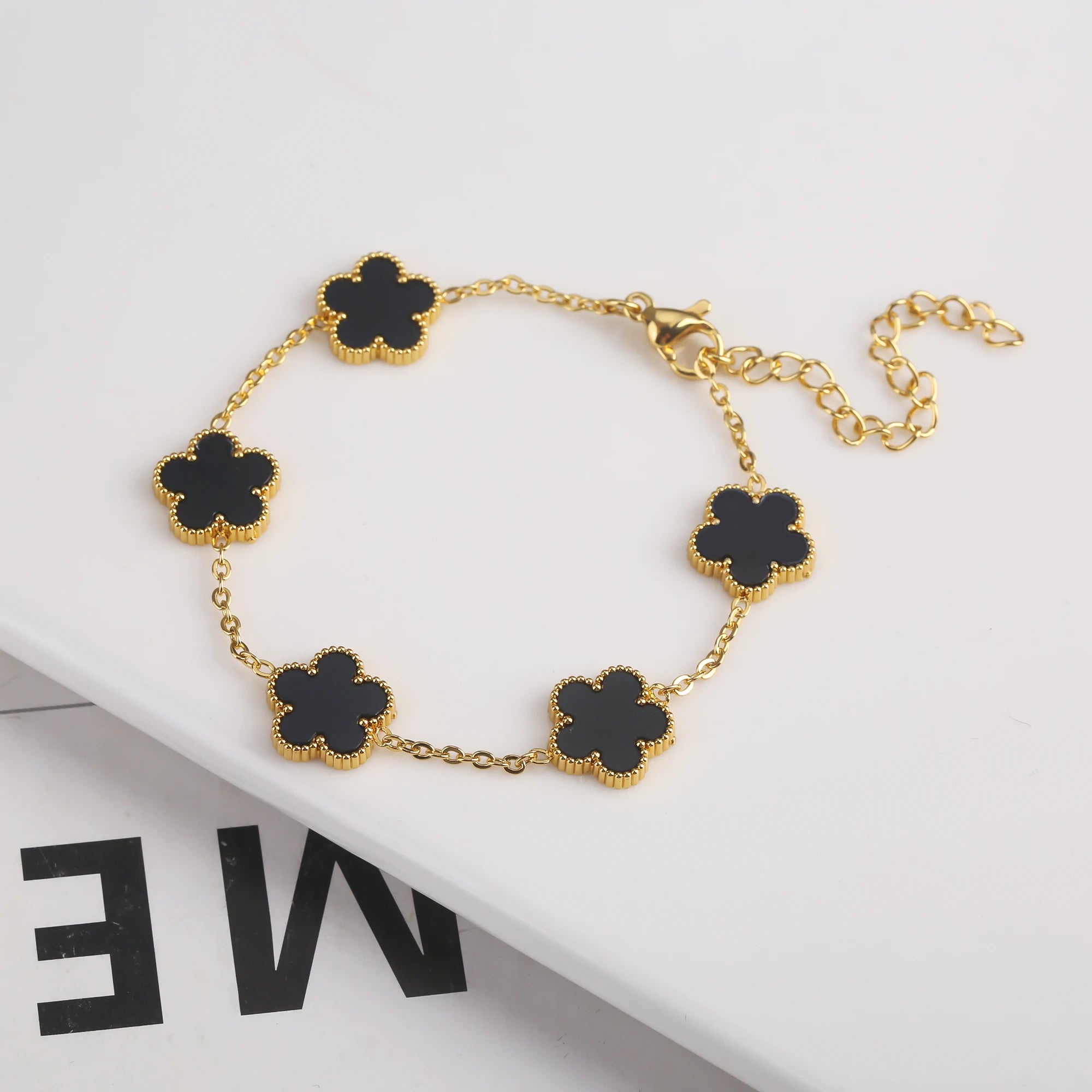 Adjustable New Design Gold Plated Stainless Steel 316L Plant Flower Bracelet With Five Leaf Petals Women's Luxury Gifts Clover