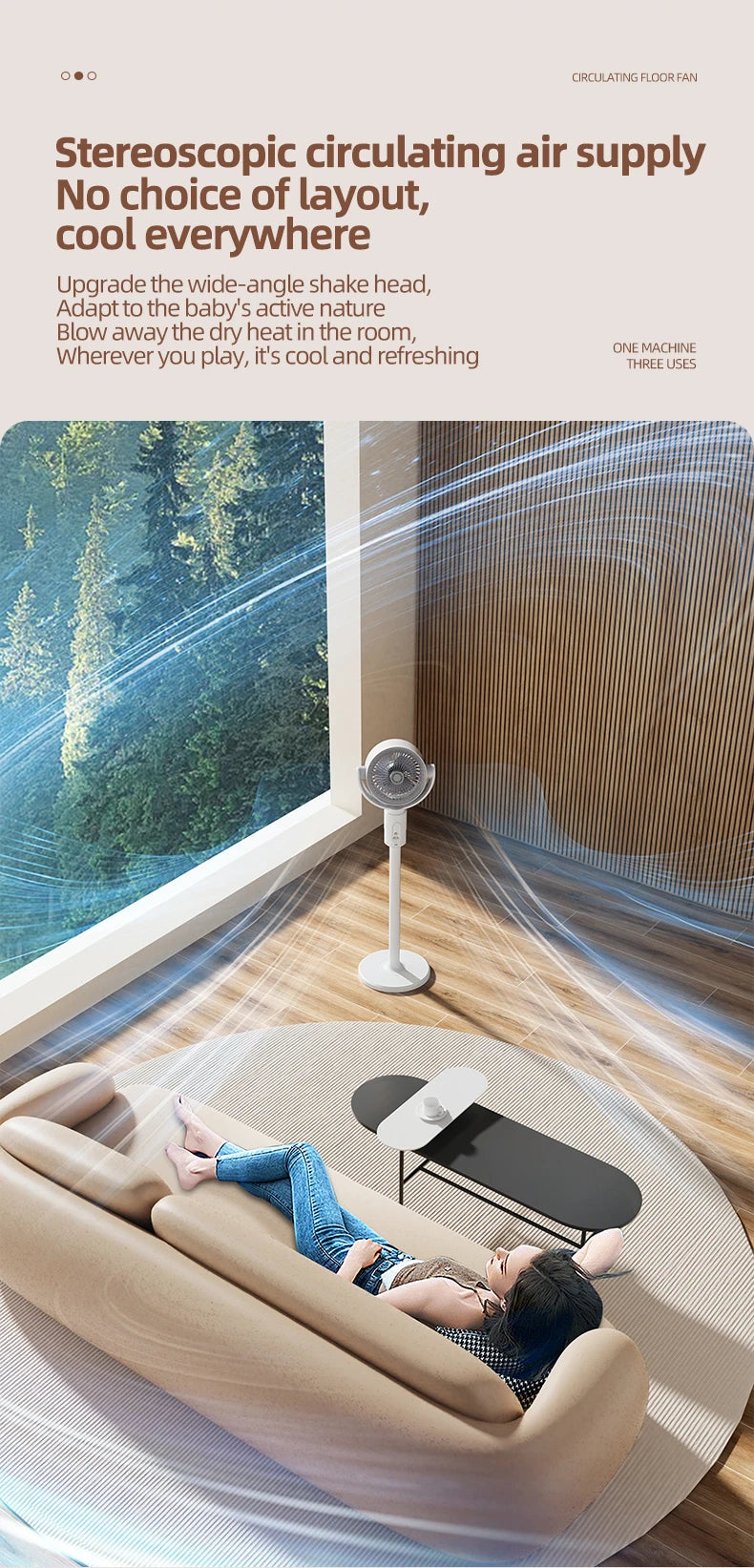 Rechargeable Oscillating Stand Fan 5 Speeds Adjustable Height USB Portable Air Circulator for Bedroom Office Living Room