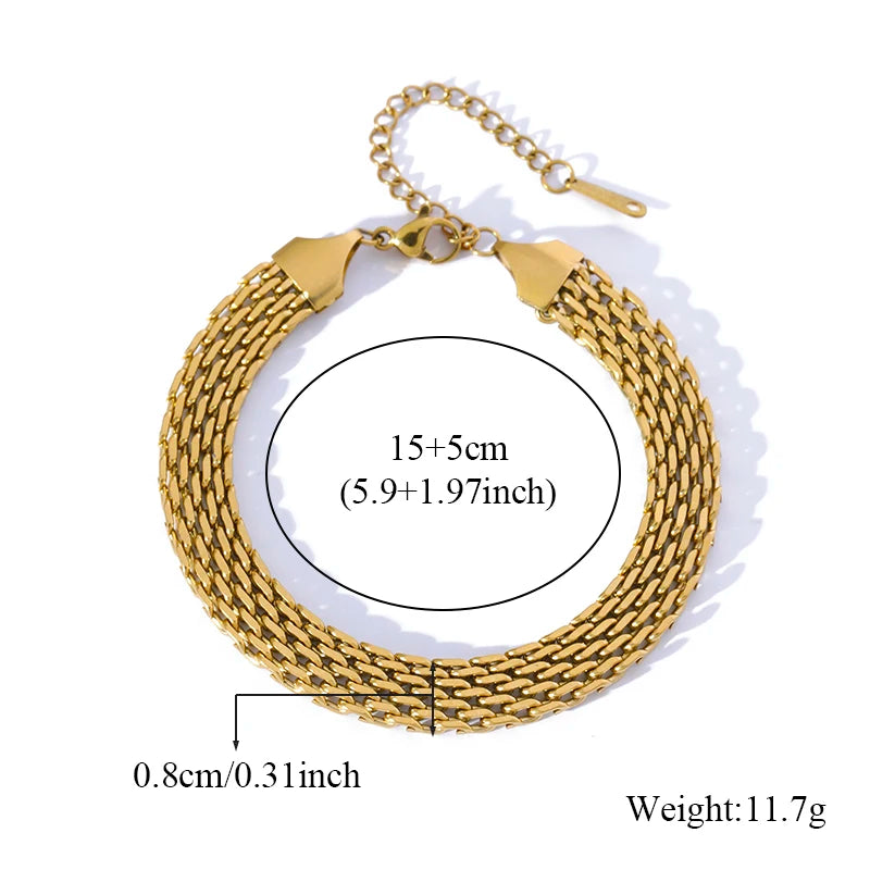 EILIECK 316L Stainless Steel Metal Gold Color Wide Watch Chains Neckalce Bracelet Set For Women Trendy Waterproof Jewelry Gift