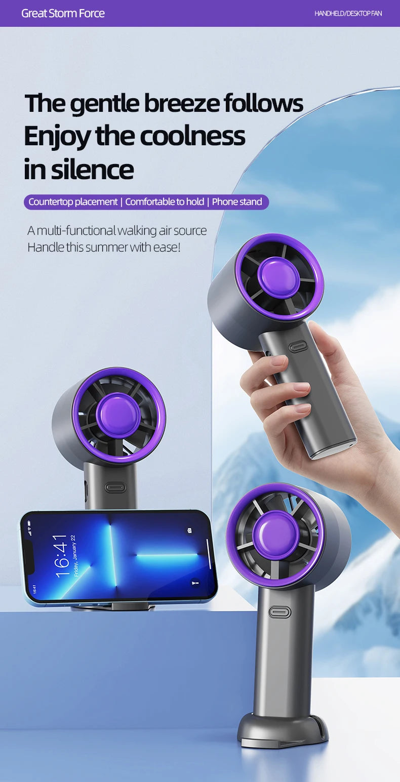 Mini Handheld USB Fast Charging Silent High-Speed Air Cooling Portable Fan Personal for Travel Outdoor Activities
