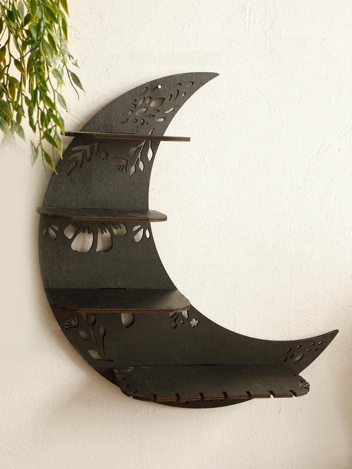 30/39cm Black Moon Wall Shelves 4-tier Wood Floating Wall Shelf Gothic Home Decor Crystal Shelf Display Ledge Essential Oil Rack