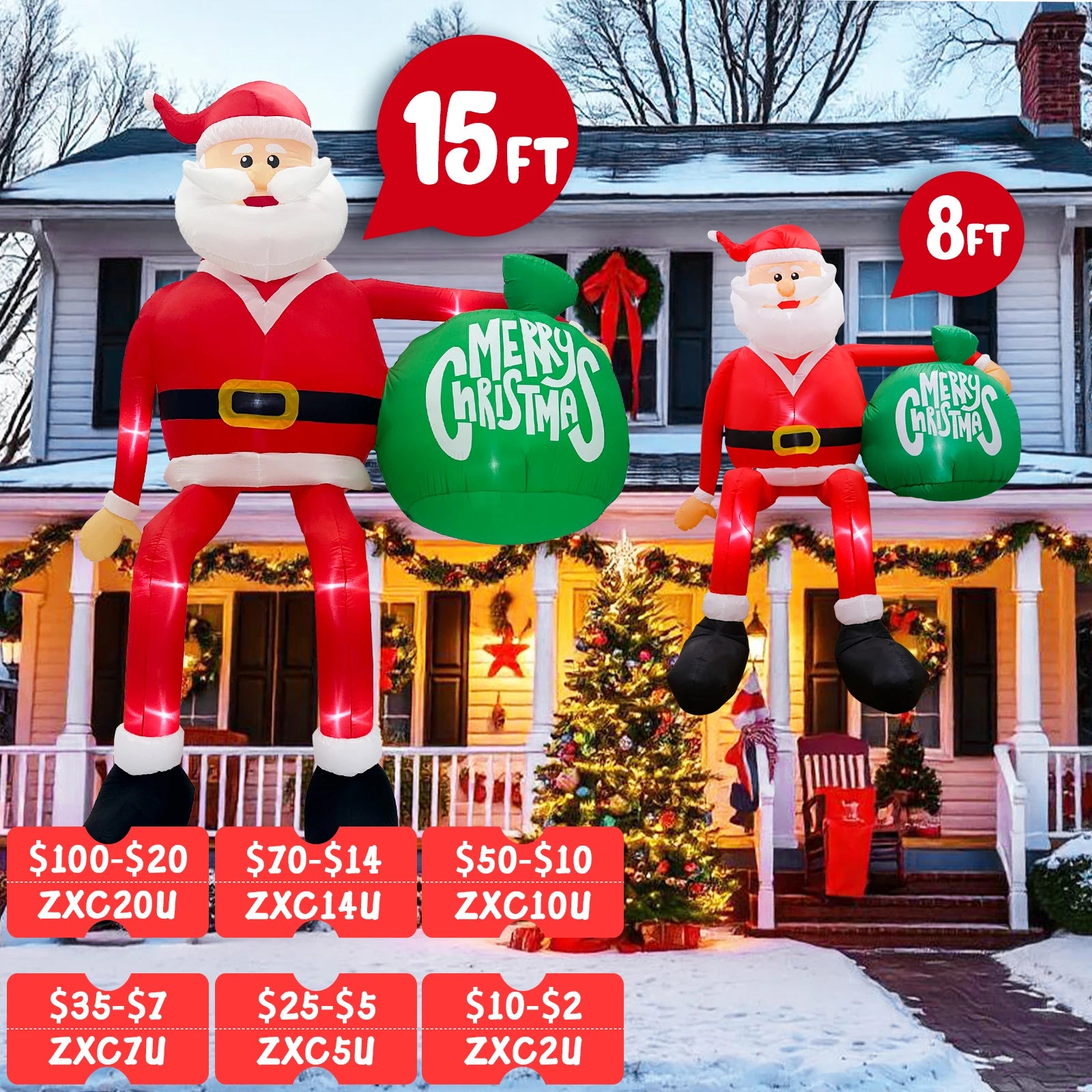 OurWarm 15FT Christmas Inflatable Outdoor Decor, Climbing Santa Giant Christmas inflatables Christmas Blow Ups with LED Lights