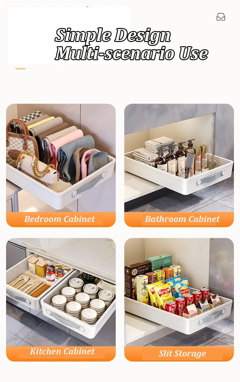 Kitchen Sliding Drawer with Slide Rail Cabinet Clothes Spice Dish Bowl Storage Rack Pull Out Cabinet Organizer Tray With Handle