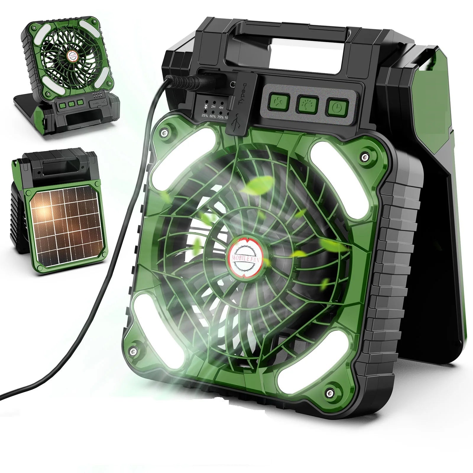 10000mAh Solar - Powered Camping Lantern with 4 - Speed Fan 90° Foldable, Rechargeable & Powerful Wind