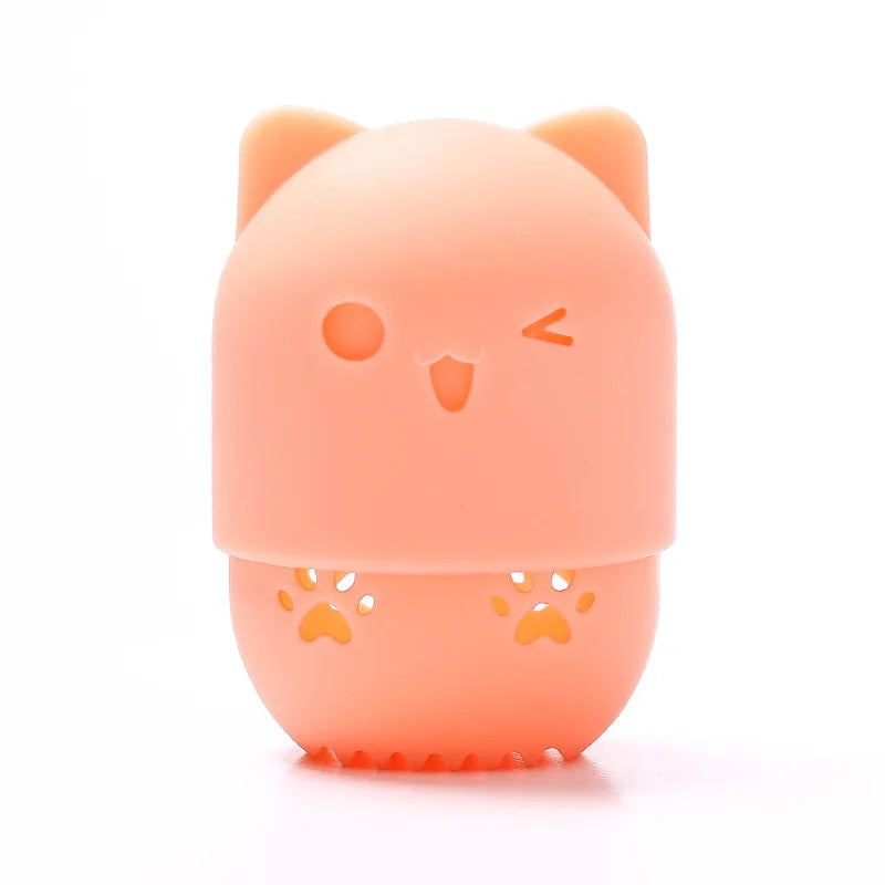 Pink Cute Cat Soft Silicone Cosmetic Sponge Box Holder with Beauty Eggs Portable Powder Puffs Holder Sponge Make Up Drying Cases