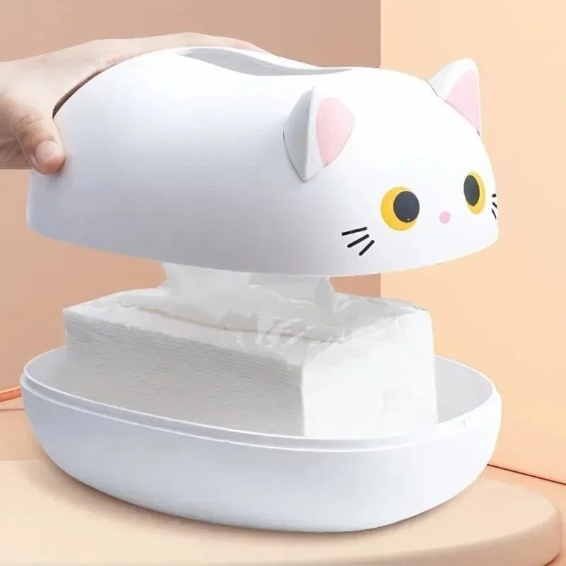 Livingroom Napkin Storage Box Kawaii Cat Tissue Box Kitchen Paper Container Desktop Toilet Paper Holder for Bathroom Dormitory