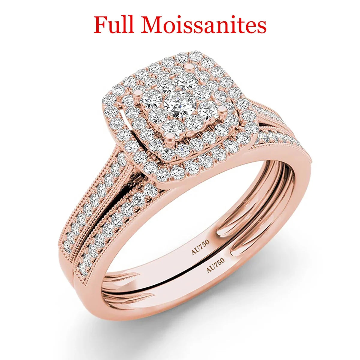 2PCS Yellow Gold Moissanite Engagement Rings set For Women 100% Real Pass Diamond Tester Wedding Band Jewelry Lover Couple Gifts