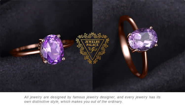 JewelryPalace Rose Gold Yellow Gold Plated Oval Natural Amethyst Citrine Garnet Topaz Peridot 925 Sterling Silver Ring for Women