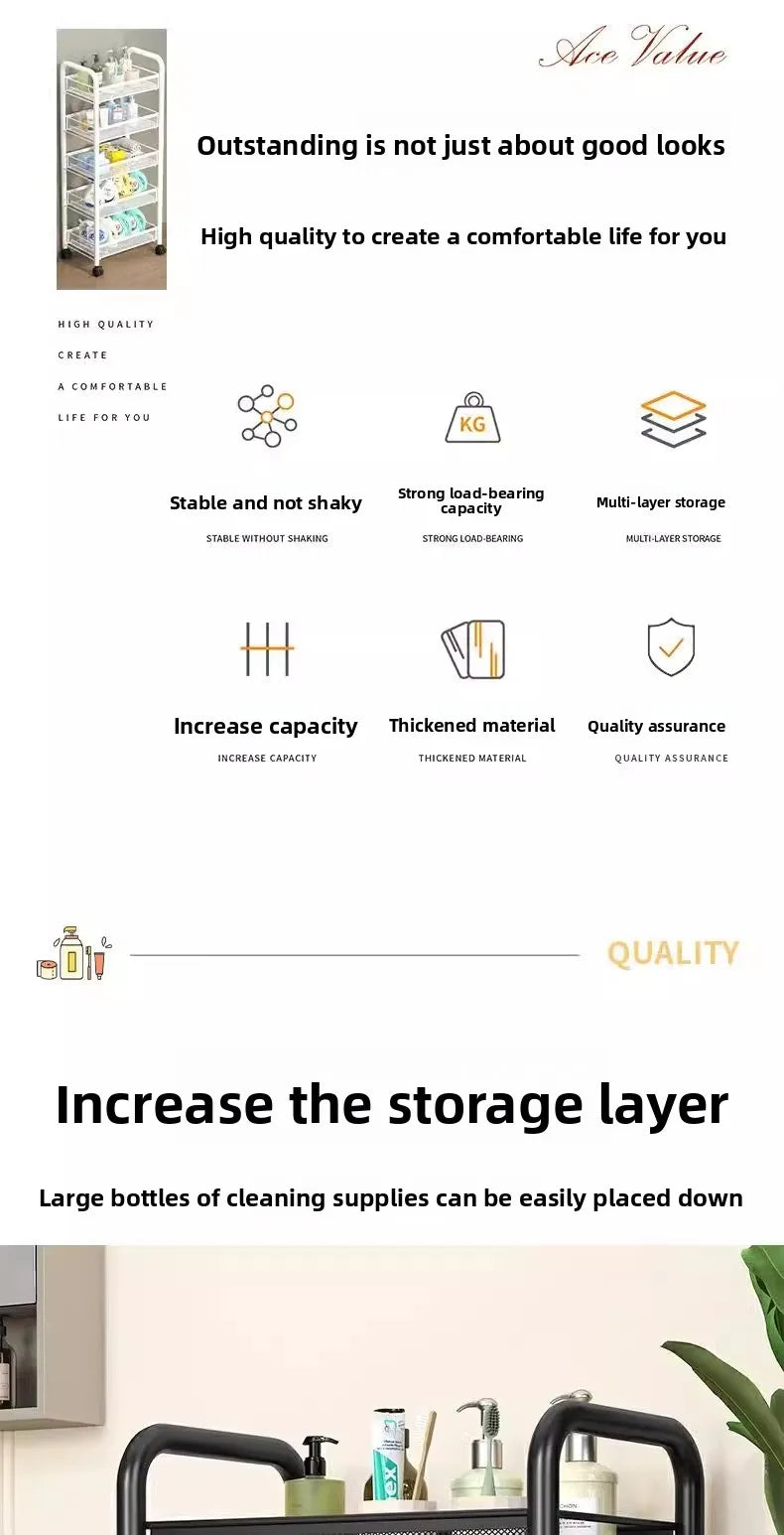 Kitchen Cart Organizer Rolling Trolley Storage Cart Portable Multifunctional Vegetable Fruit Basket Wheels Utility Furniture