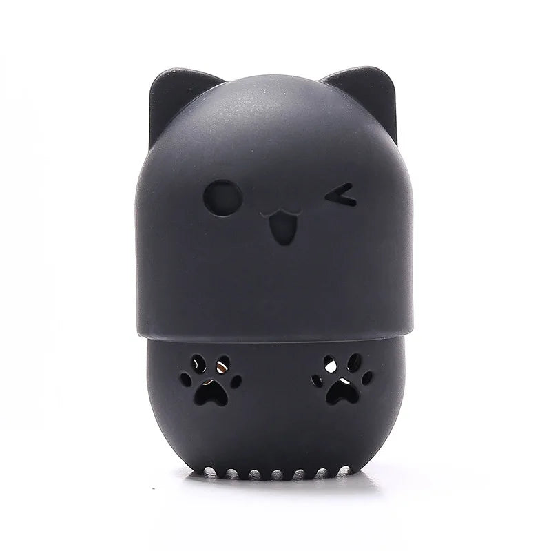 Pink Cute Cat Soft Silicone Cosmetic Sponge Box Holder with Beauty Eggs Portable Powder Puffs Holder Sponge Make Up Drying Cases