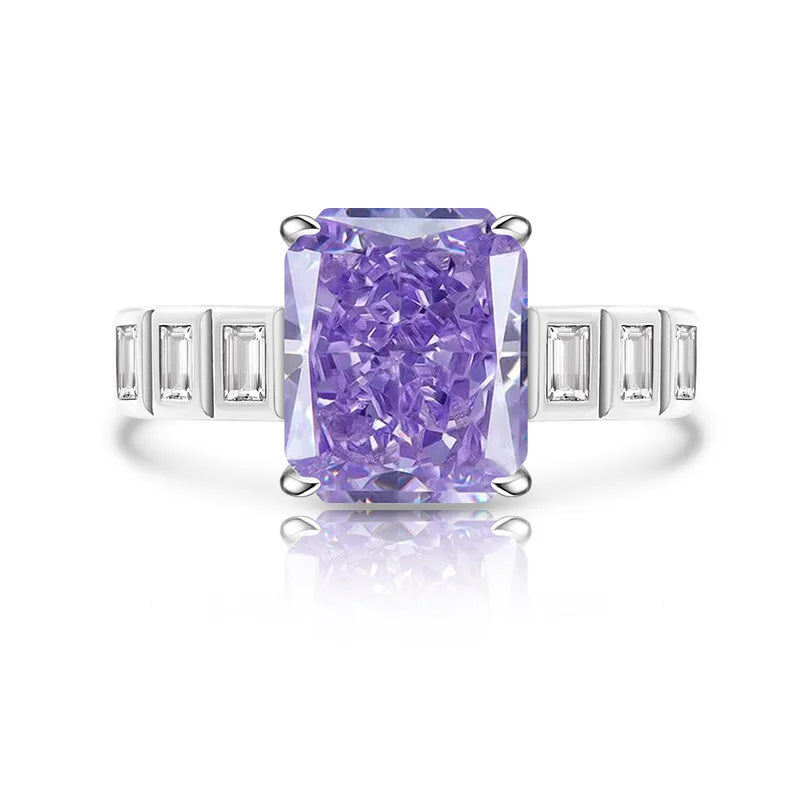 925 Sterling Silver Square Ice Flower Cut Ring Inlaid with High Carbon Diamonds Light Luxury Versatile Women's Ring