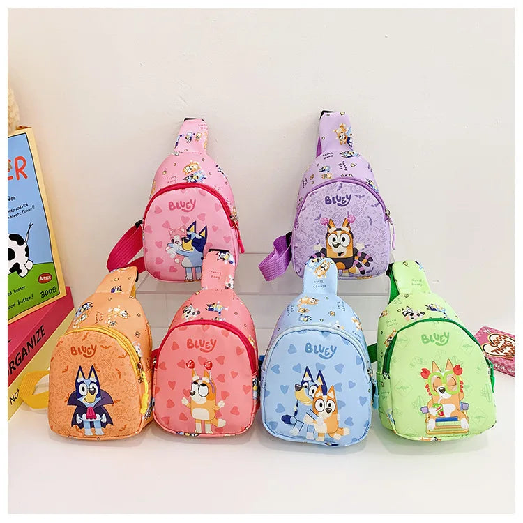 Bingo Friends Children's Bag Cute Bluey Family kids Chest Bag Kindergarten Cartoon Light Crossbody Bag Halloween Christmas gift