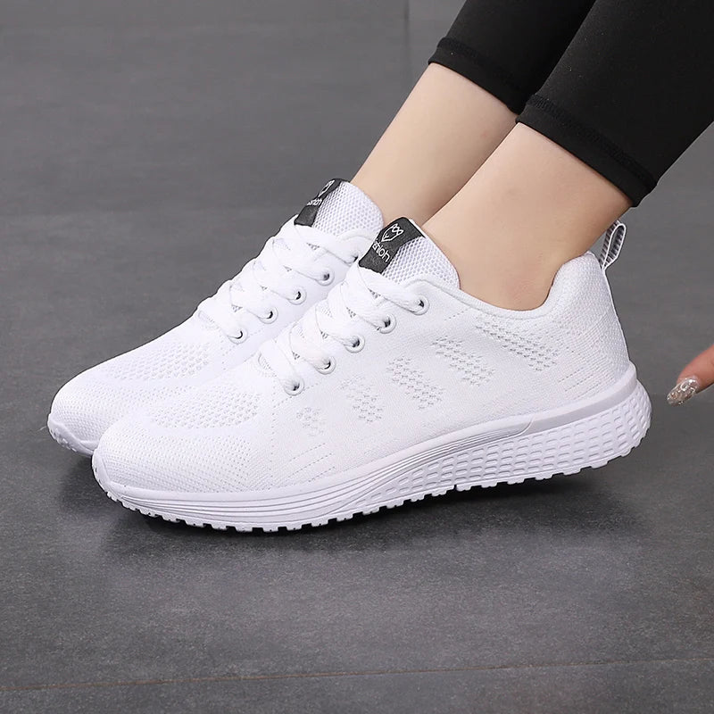Women’s Breathable Mesh Walking Sneakers – Lightweight Flat Shoes