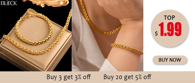 EILIECK 316L Stainless Steel Metal Gold Color Wide Watch Chains Neckalce Bracelet Set For Women Trendy Waterproof Jewelry Gift