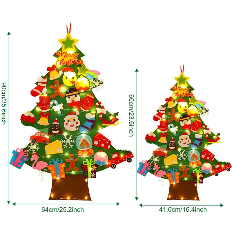 Christmas DIY Felt Tree With Light Merry Christmas Decoration For Home 2023 Cristmas Ornament Xmas Gifts Navidad New Year Tree