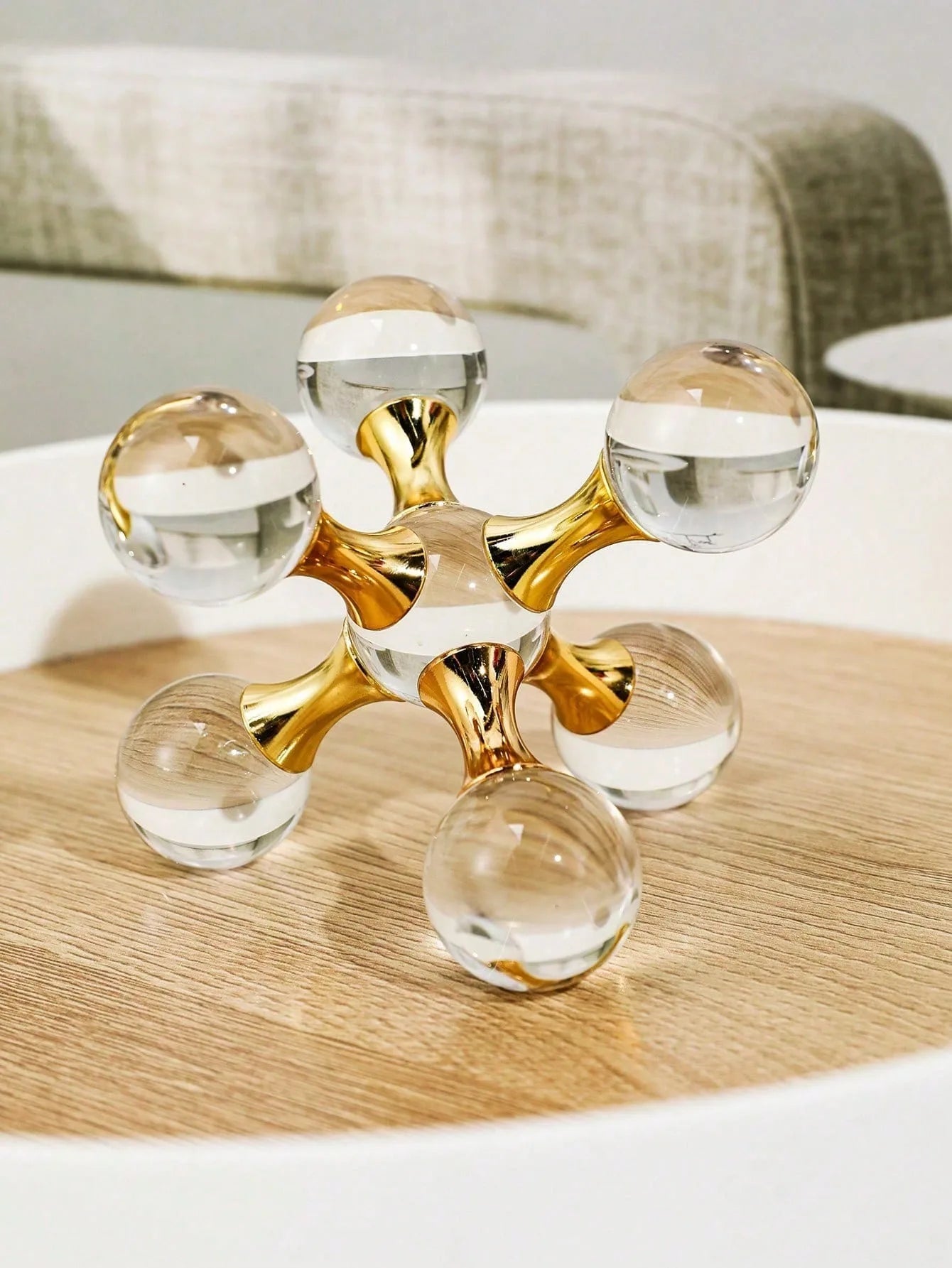 1pc Crystal Geometric Molecular Ball Candleholder, Luxury Molecule Crystal Decorative Craft Ornament For Desktop, Living Room &