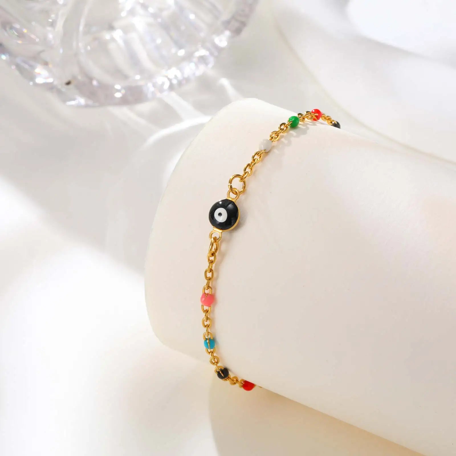 Vintage Lucky Evil Eye Anklet Bracelet for Women, Blue Eye Beaded Chain Stainless Steel Foot Anklets, Waterproof Jewelry on Leg