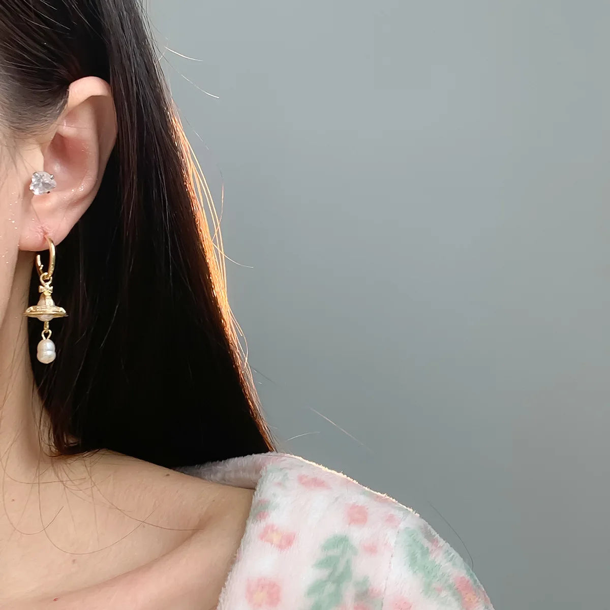 French Luxurious Personality Design Earrings Sweet Cool Style Women's Imitation Pearl Saturn Ear Jewelry High-End Feeling