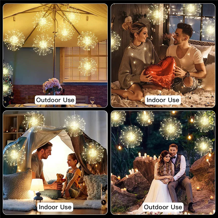 Christmas 200LEDs Firework Lights Hanging Starburst Garland Fairy String Lights Outdoor for Home Garden Courtyard Decor