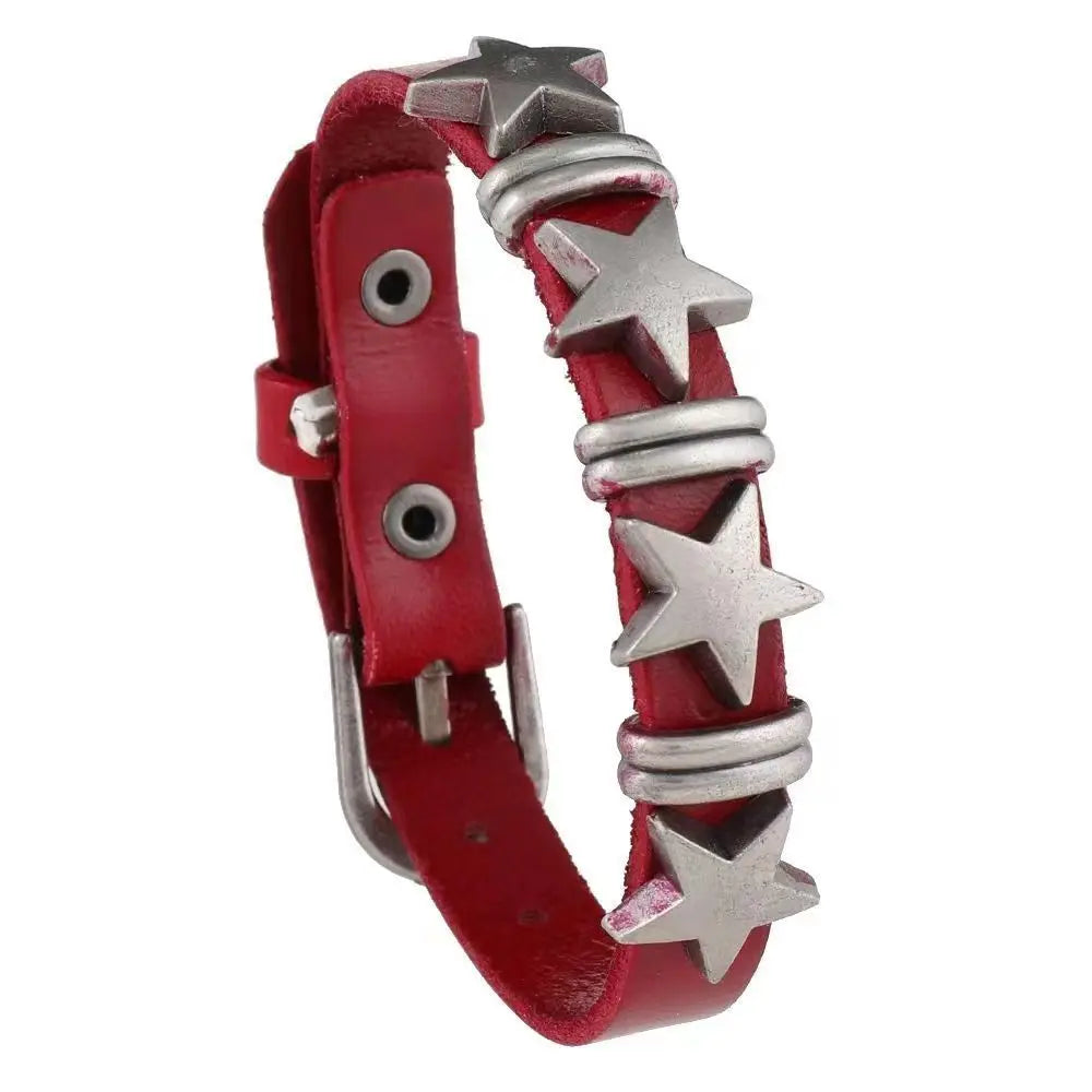 Vintage Star Leather Watchband Bracelet For Women Cool Trend Charm Fashion Adjustable Men Bracelet Harajuku Y2k EMO Jewelry Gift