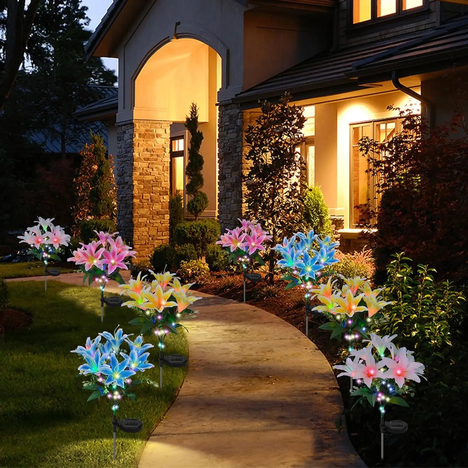 Lily Flower Solar Outdoor Light Ip65 Waterproof Solar Powered for Garden Pathway Landscape Lights Courtyard Yard Decoration