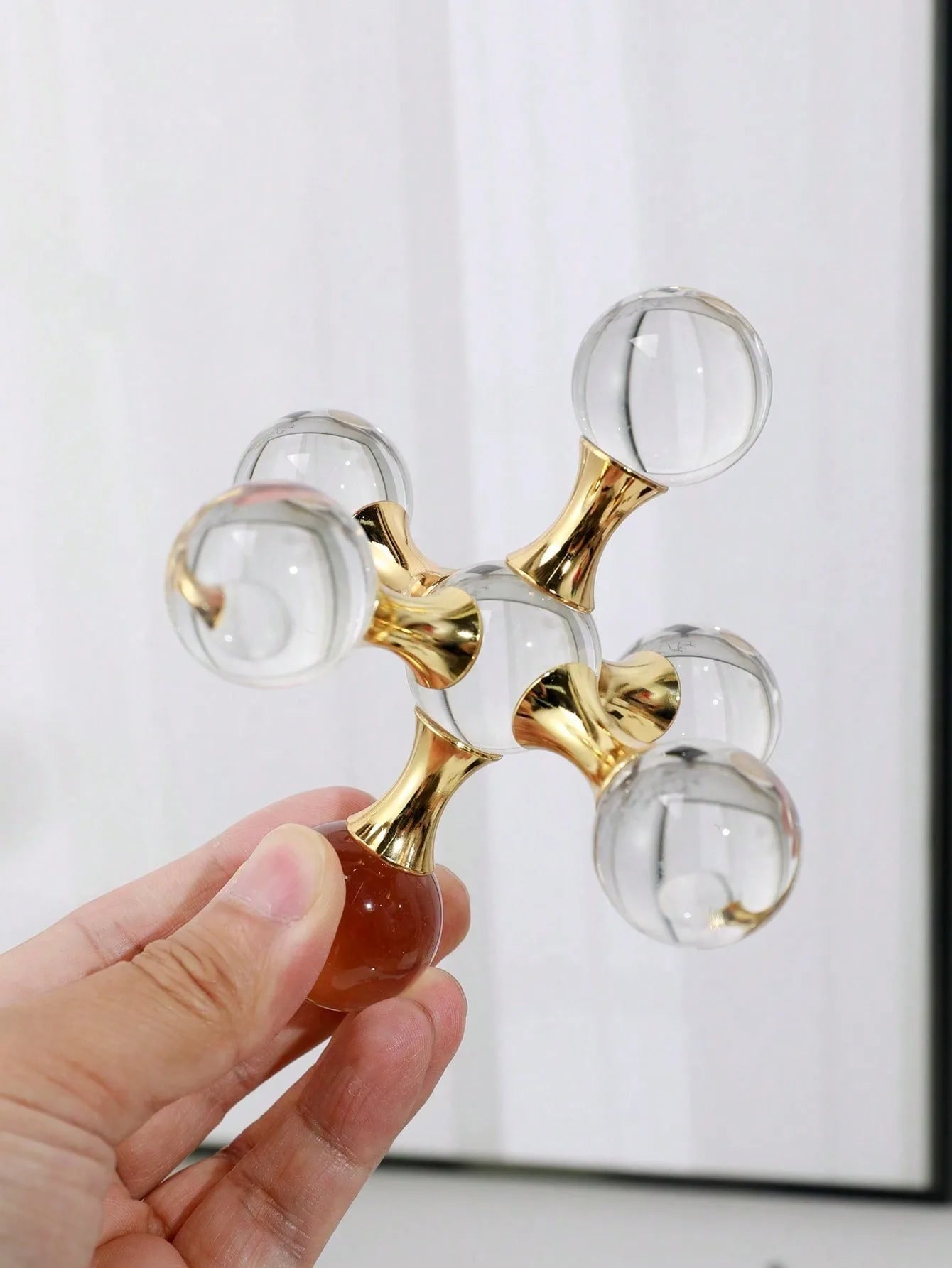 1pc Crystal Geometric Molecular Ball Candleholder, Luxury Molecule Crystal Decorative Craft Ornament For Desktop, Living Room &