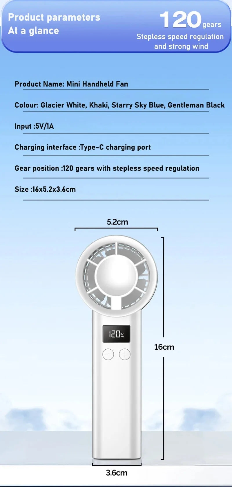 120 Wind Speeds Bladeless Portable Hand Fan USB Rechargeable Mini Handheld High-Speed Personal Fan for Eyelash Makeup